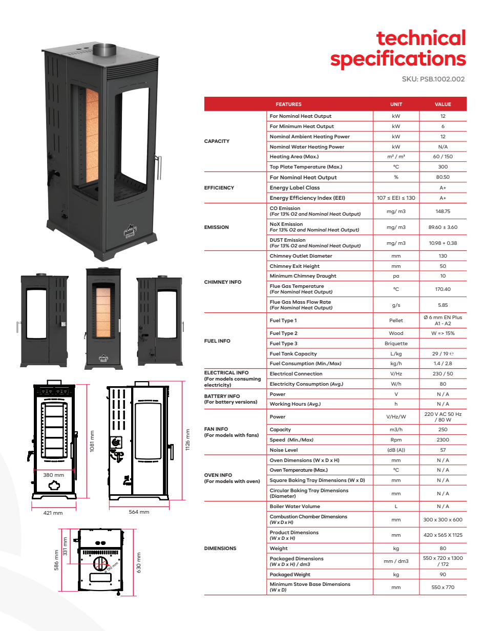 Flame Plus Fan Technical Specifications